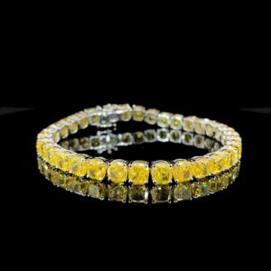 Fancy Yellow Cushion Cut Diamond Tennis Bracelet in 18K White Gold