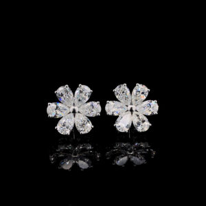 Pear-Cut Diamond Flower Stud Earrings in 18K White Gold (4.80 CTW) Pear-Cut Diamond Flower Stud Earrings in 18K White Gold (4.80 CTW)