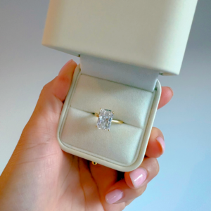 5.05 Carat Laboratory Grown Cut Cornered Rectangular Modified Brilliant Diamond in 18k Gold Ring