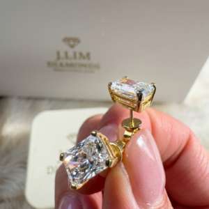 CUT CORNERED RECTANGULAR MODIED BRILLIANT EARRING 4.3TCW 18K YELLOW GOLD