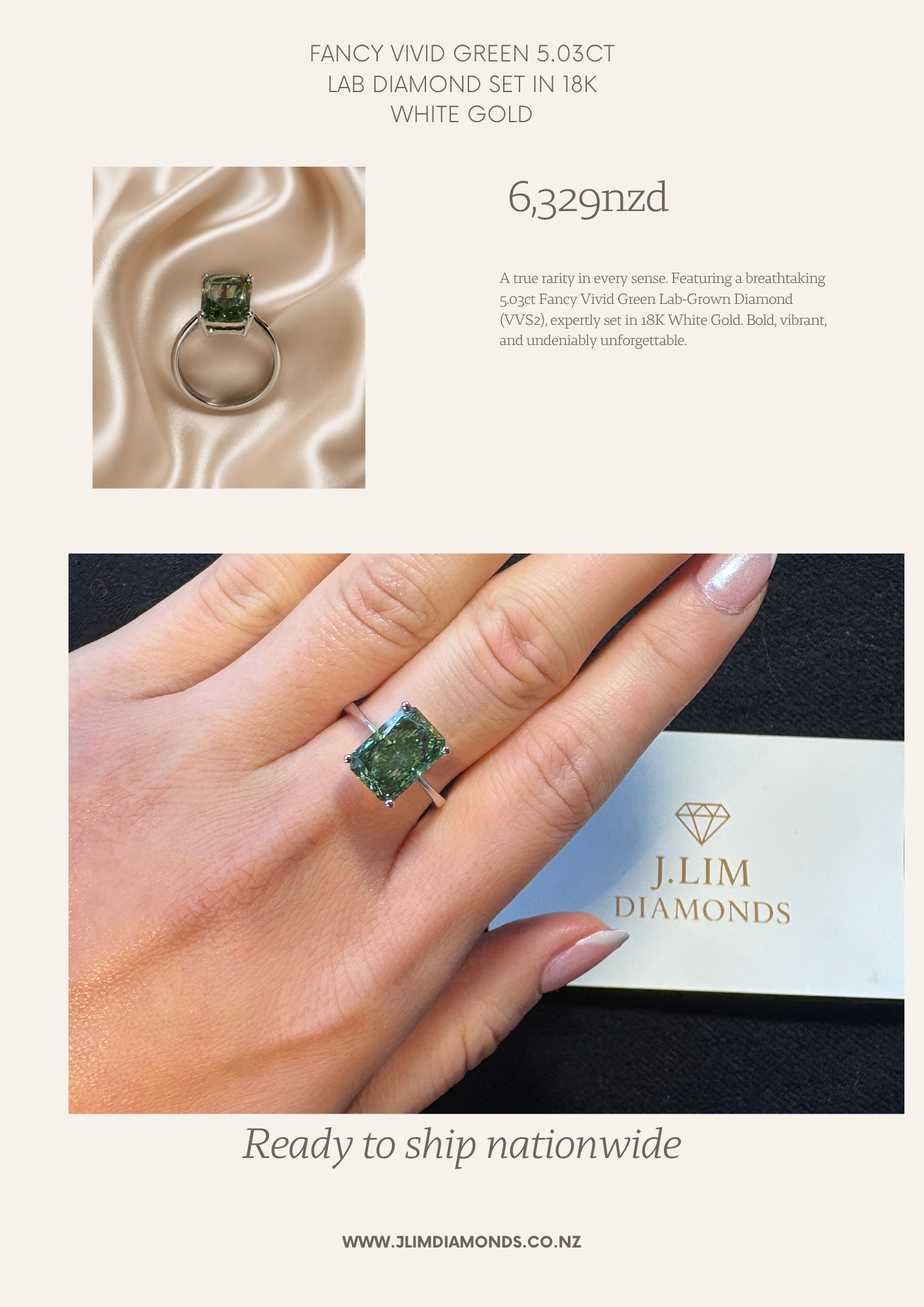 Fancy vivid green 5.03ct lab grown Diamond 18k white gold - Image 2